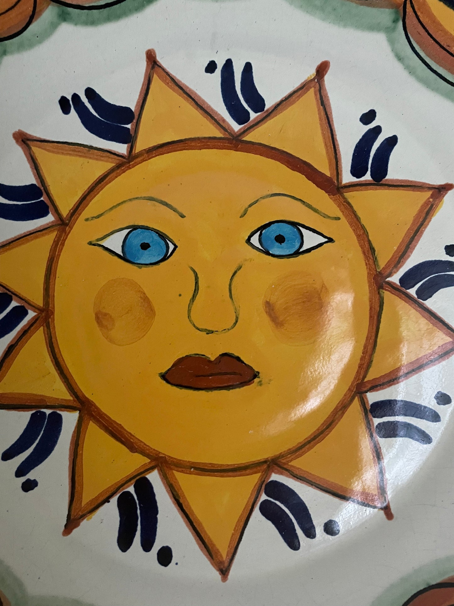 Vintage hand painted Mexican wall plate of sun