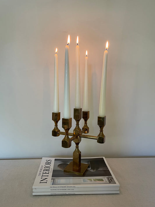 Solid brass five arm vintage candelabra, Gusum Sweden
