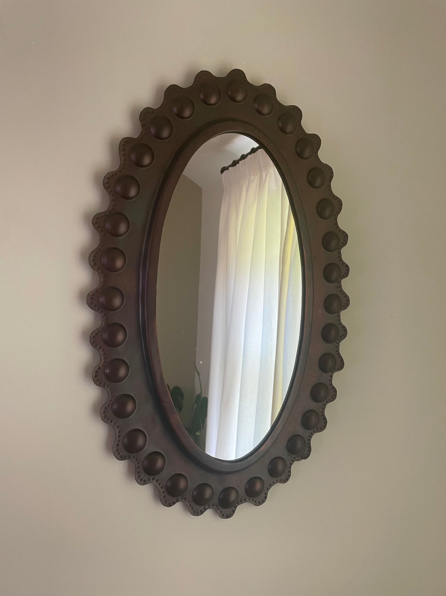 Metal scalloped oval mirror