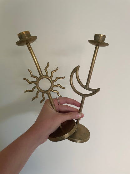 Moon and sun gold gilded candle stick holders