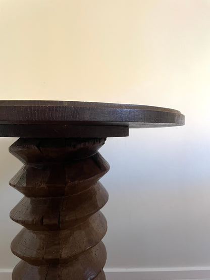 Antique French solid oak spiral pedestal side table