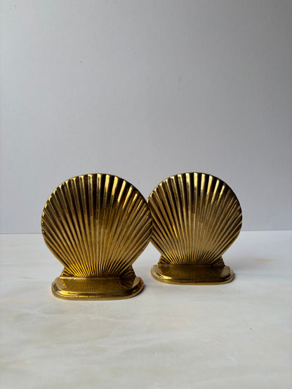 Vintage solid brass shell bookends