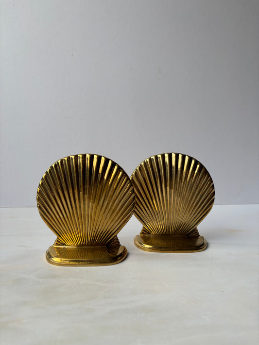 Vintage solid brass shell bookends