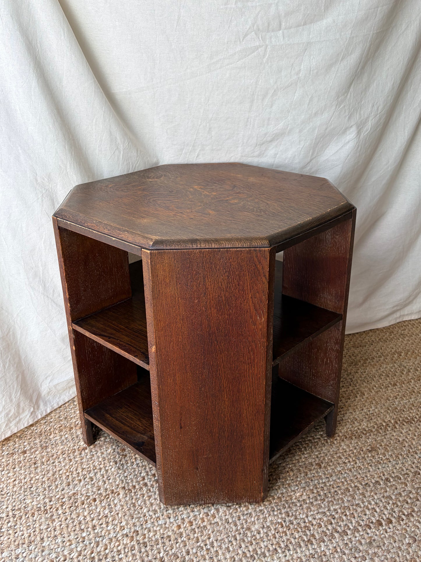 Heals Arts and Crafts vintage oak side table with octagonal top
