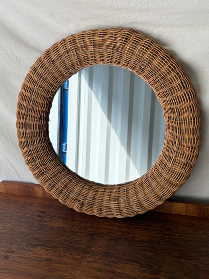 Vintage round wicker mirror