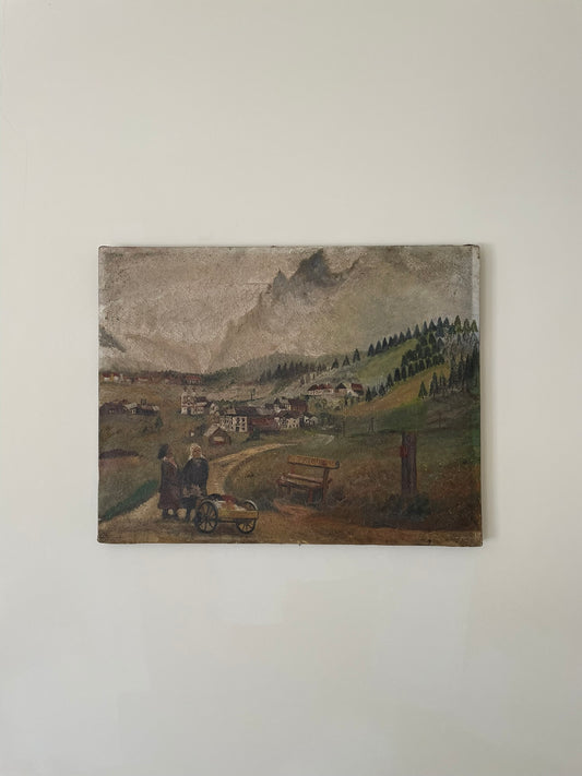 Antique Alpine oil landscape unframed on canvas