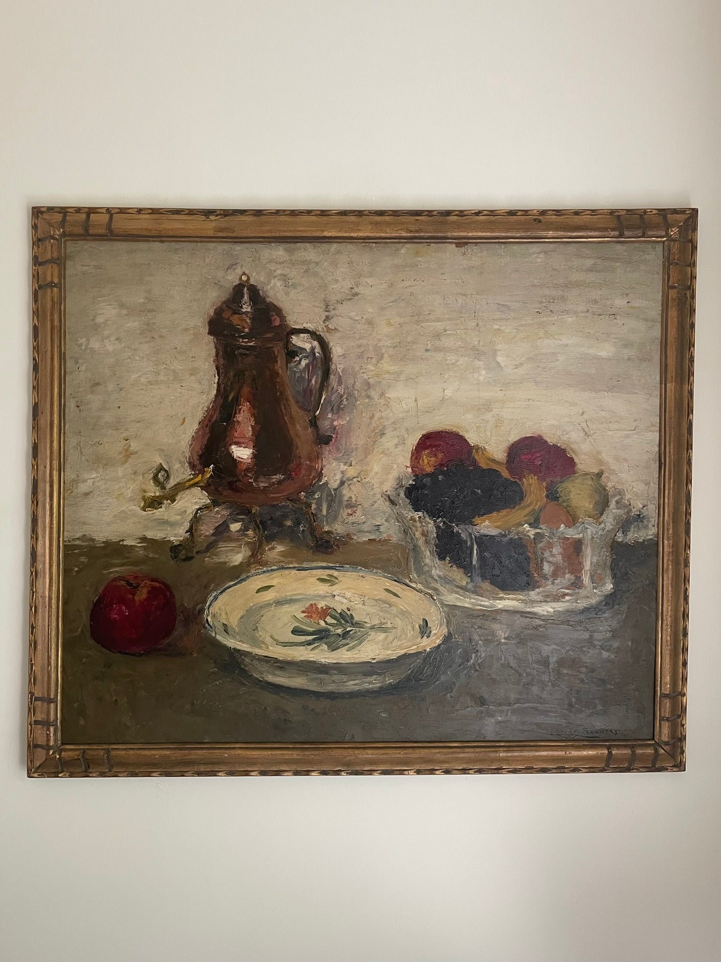Large still life oil painting in gilt frame