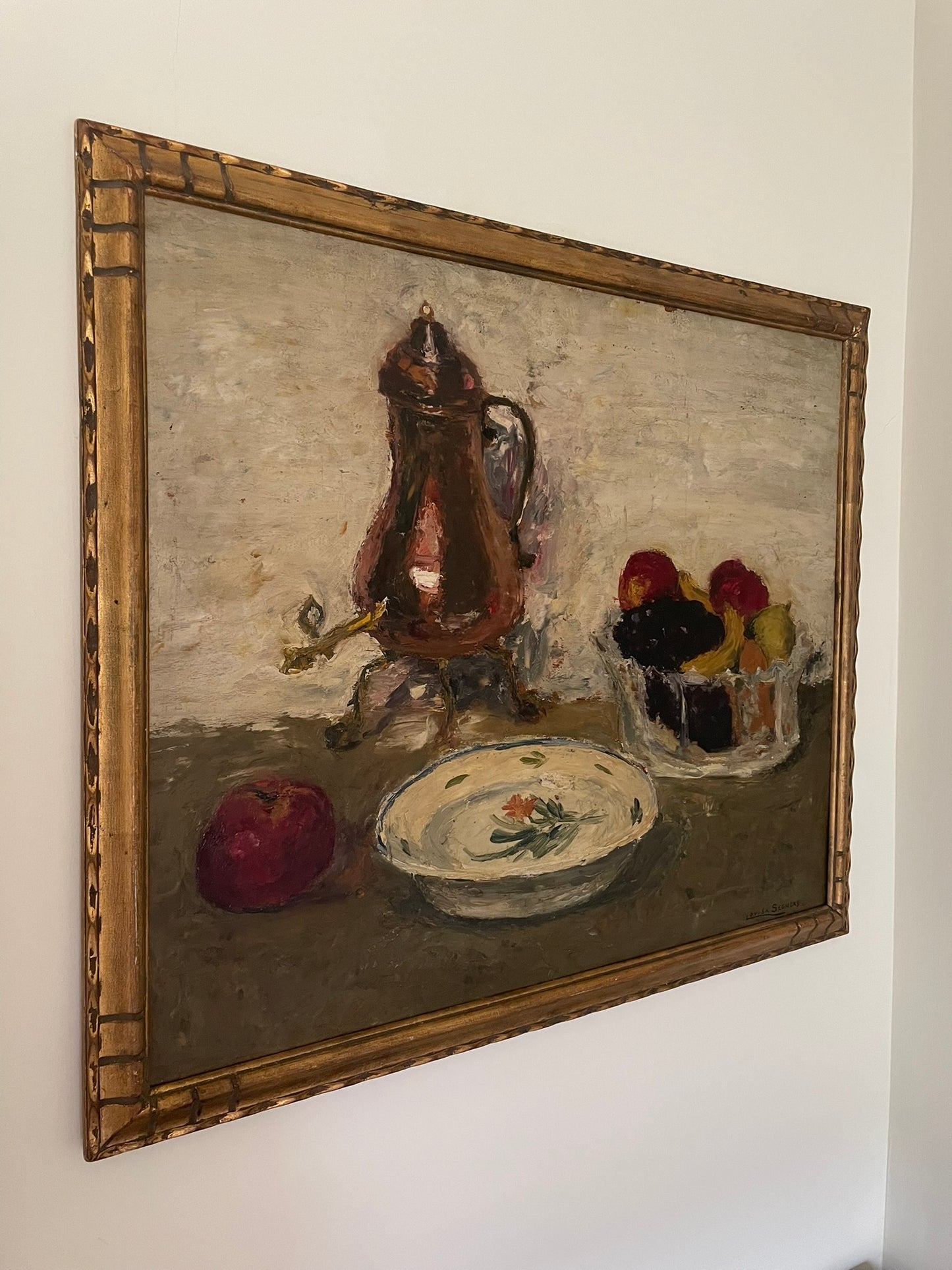 Large still life oil painting in gilt frame