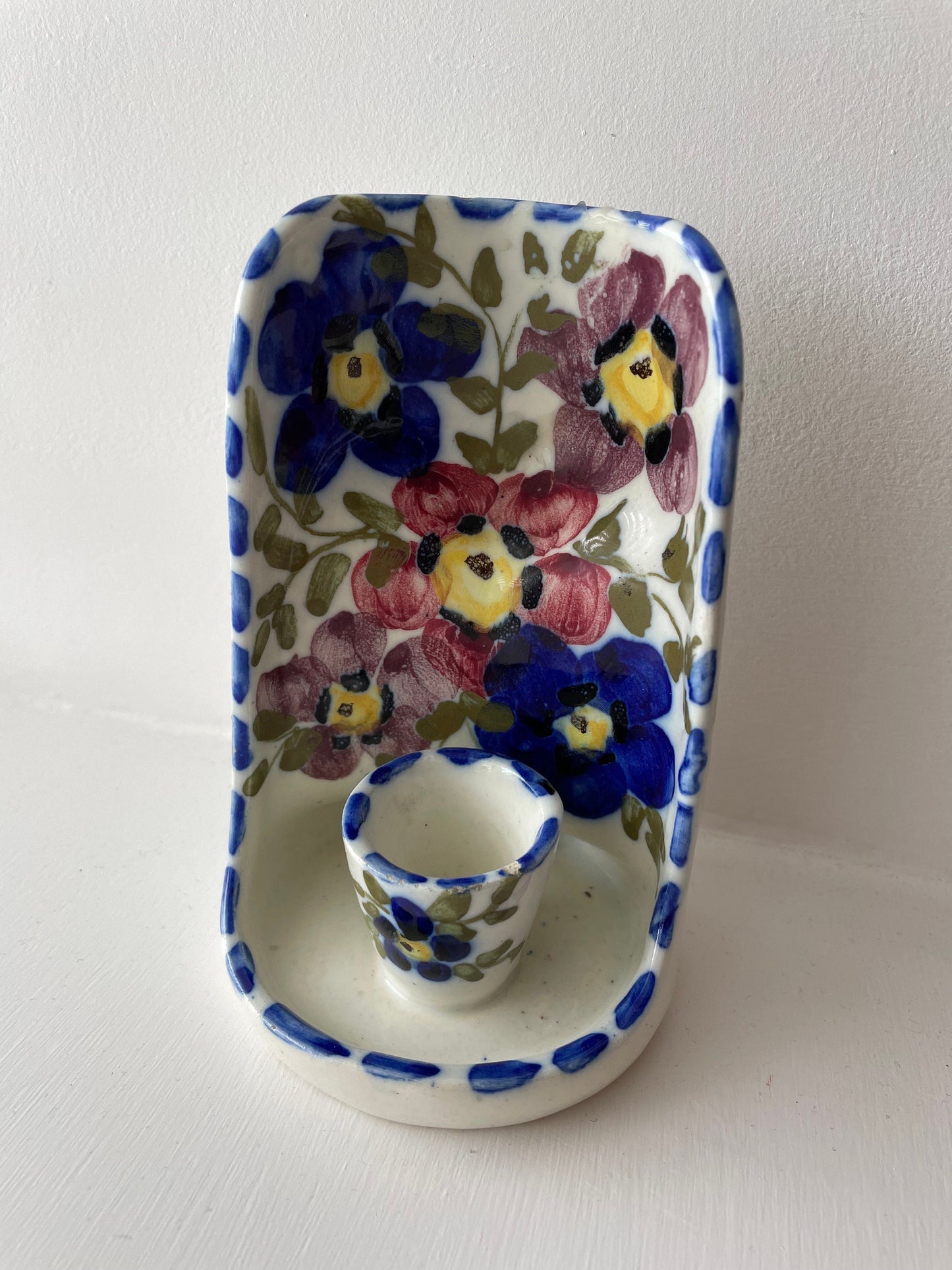 Vintage Spanish/portuguese style hand painted candle stick holders with florals