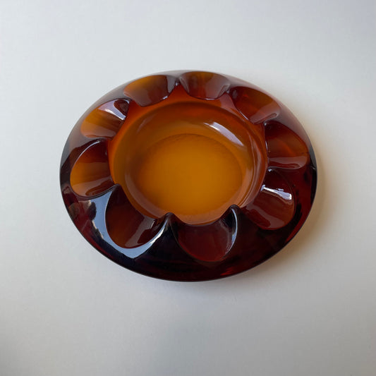 Vintage mid-century amber glass bowl, can use as a candle holder, trinket dish, serving bowl for nuts, soap dish, spoon rest