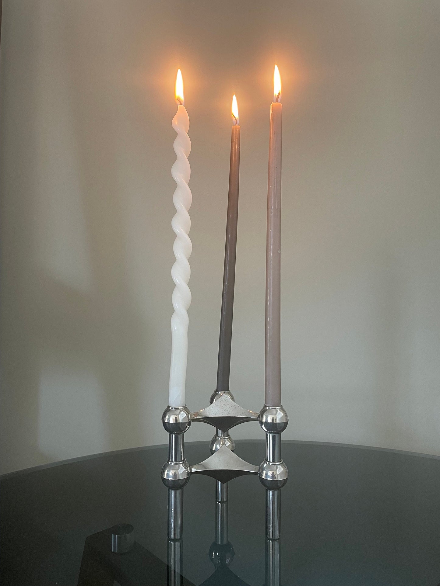 Vintage set of 2 modular/plug-in S22 chrome candlestick holders by Nagel, 1960s Germany