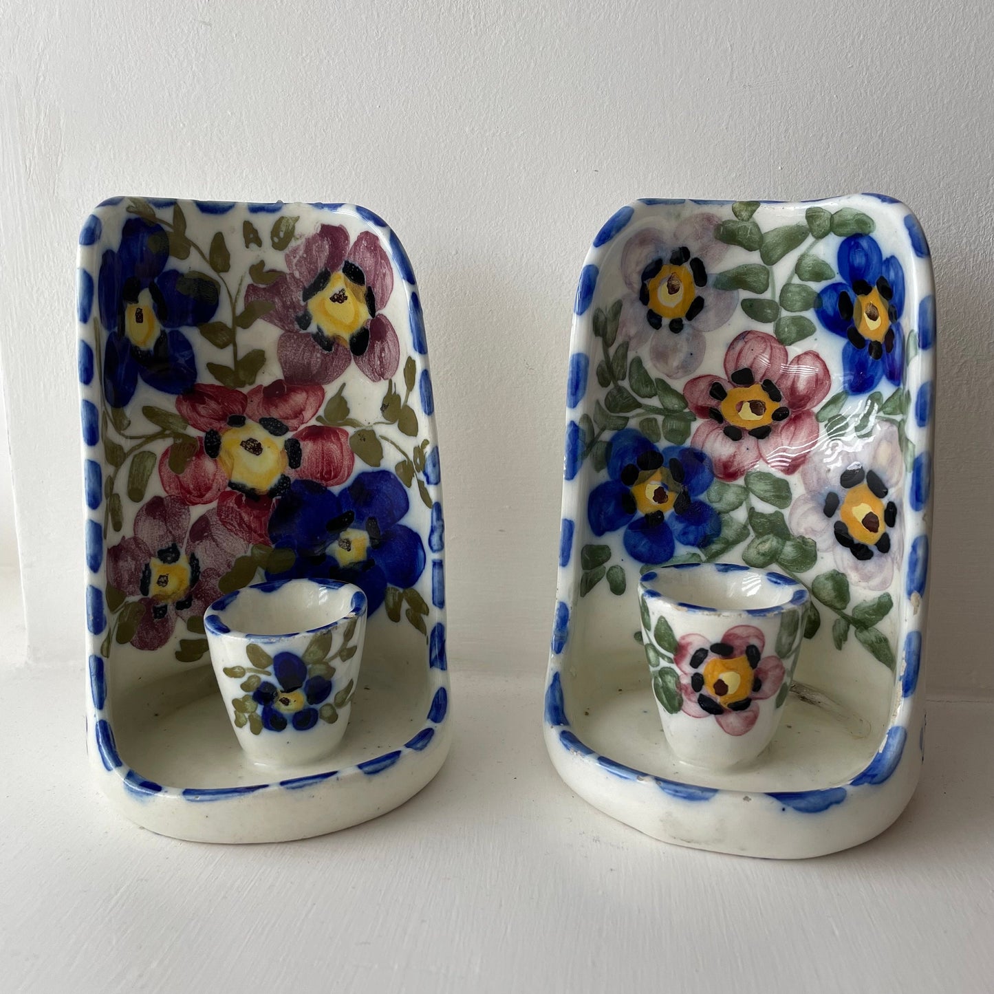 Vintage Spanish/portuguese style hand painted candle stick holders with florals