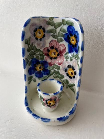 Vintage Spanish/portuguese style hand painted candle stick holders with florals