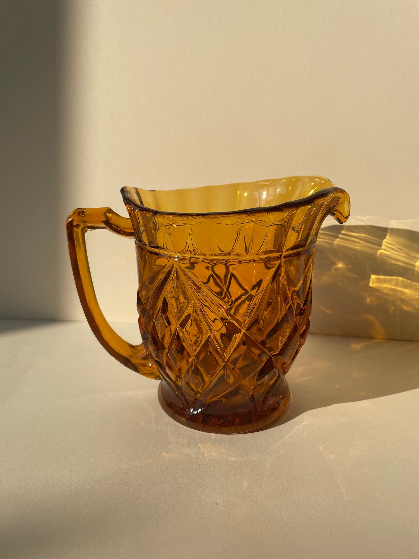 Vintage art deco amber coloured glass jug / pitcher