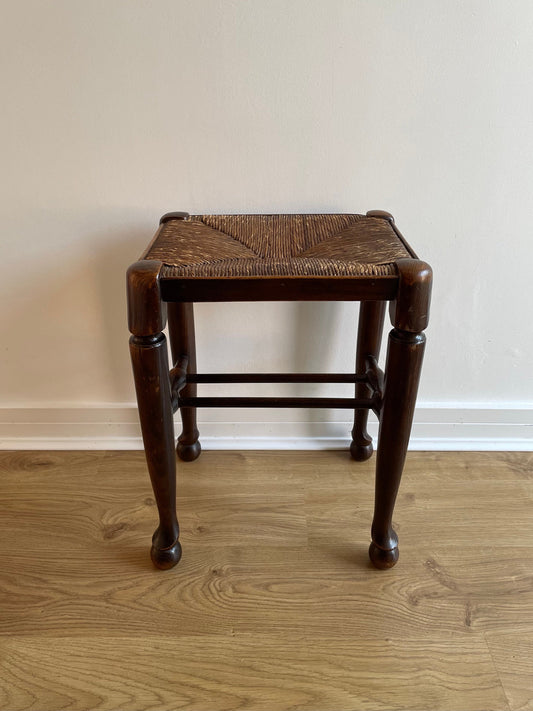 Antique arts & crafts stool with woven rush seat