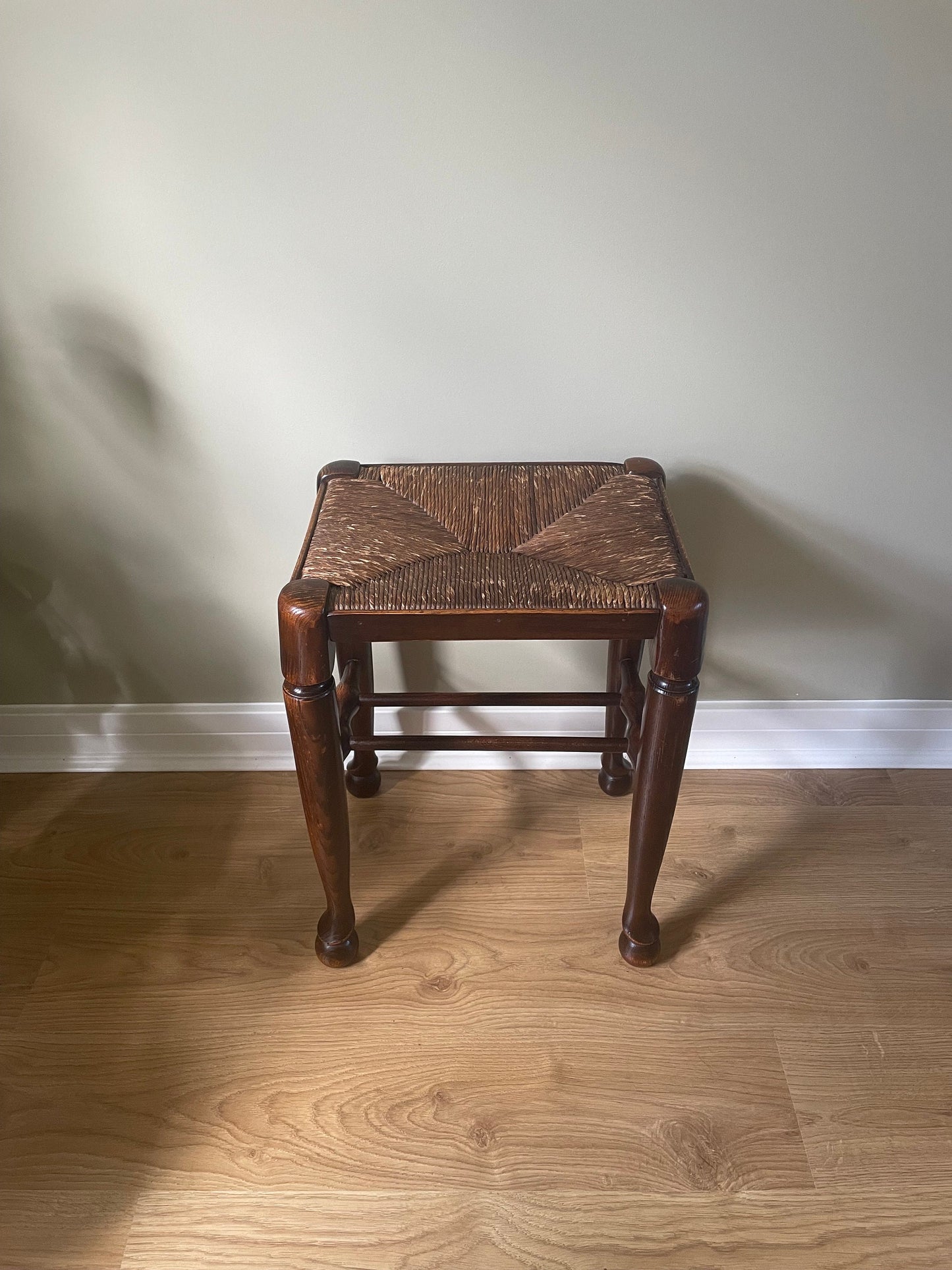 Antique arts & crafts stool with woven rush seat