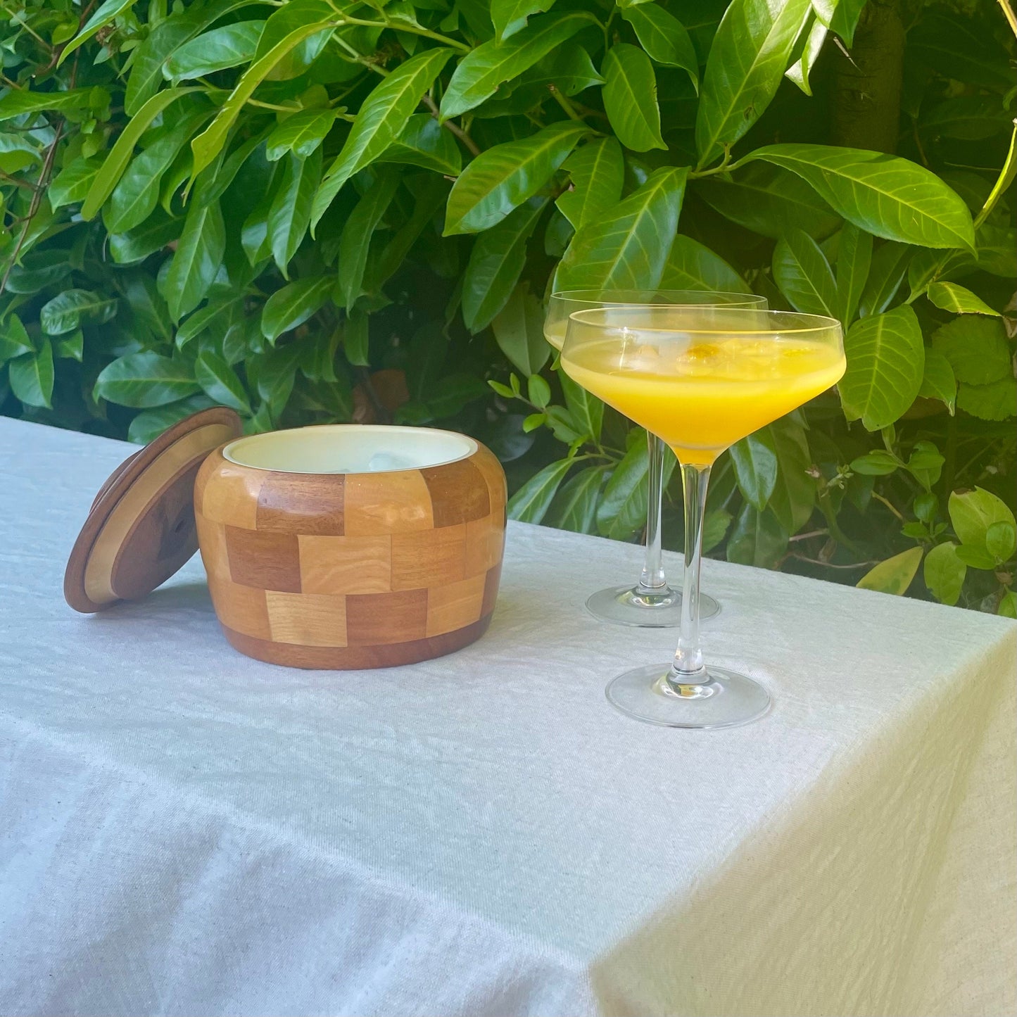 Vintage Cambridgeshire Ware chequered wooden small ice bucket