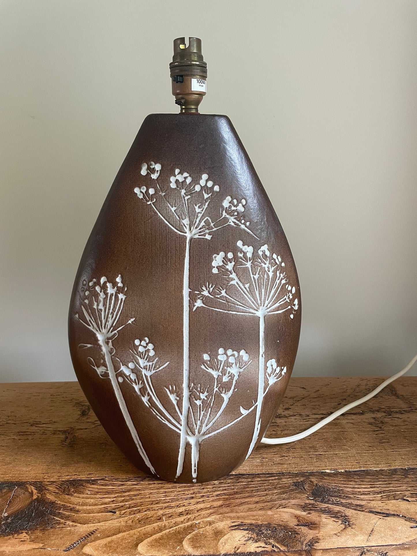 Cow Parsley table lamp by Tremaen pottery