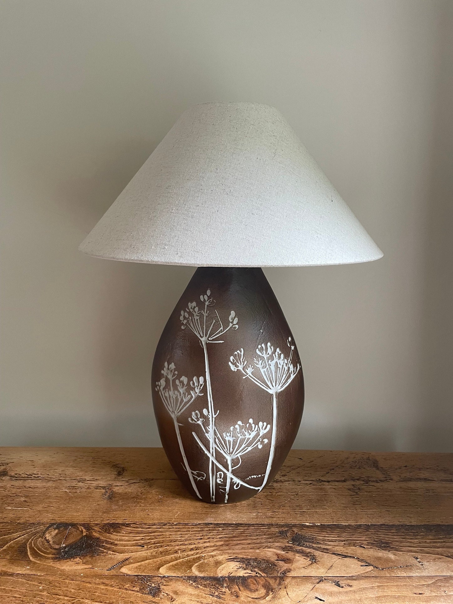 Cow Parsley table lamp by Tremaen pottery