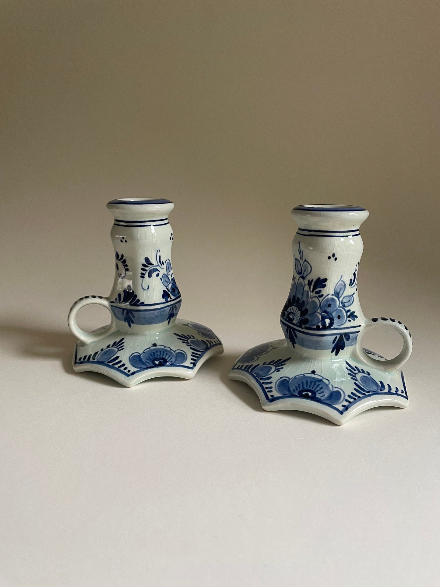 Delft Holland vintage pair of candlestick holders