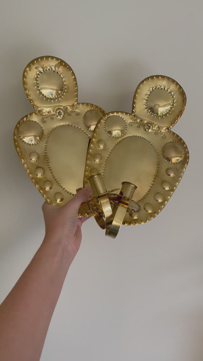 Brass pair of mid century candle sconces