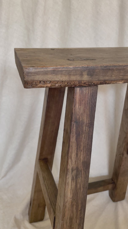 Antique solid Elm wooden rustic decorative stool