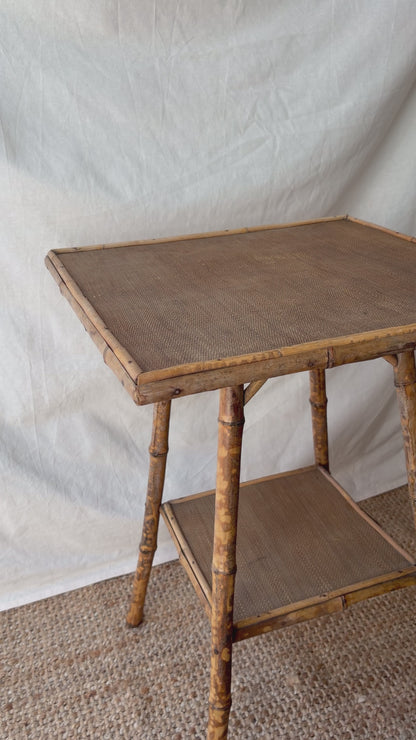 Vintage tortoiseshell bamboo table with square top