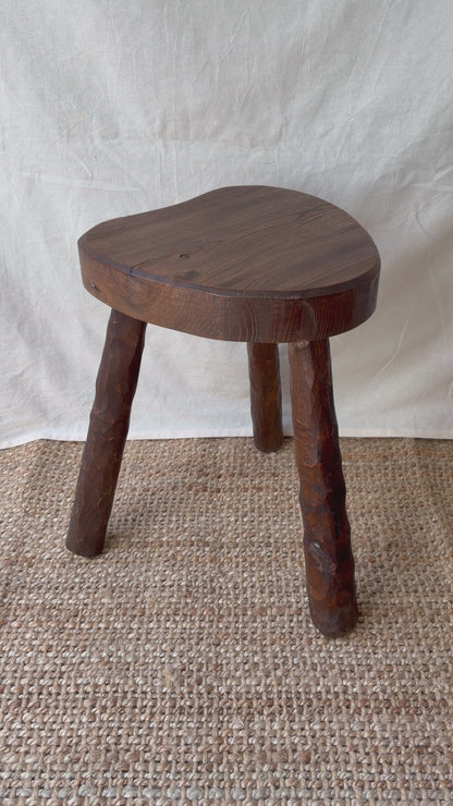 Chunky textured vintage wooden stool