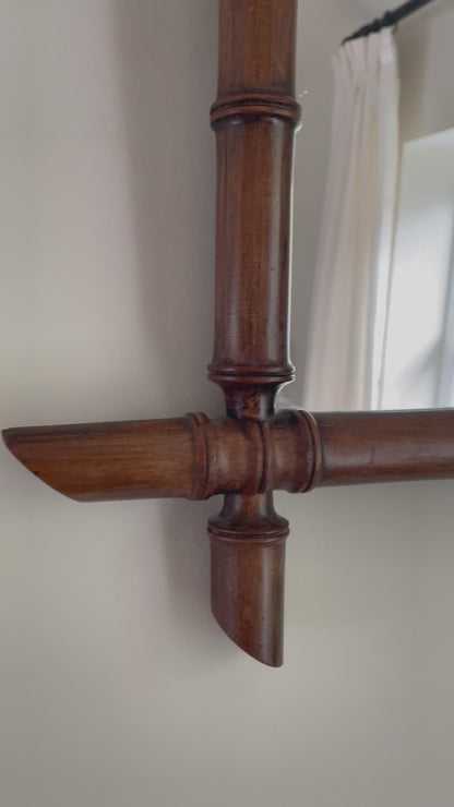 Vintage wooden faux bamboo French mirror - landscape orientation