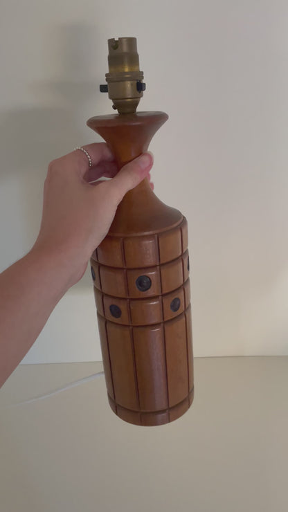 Danish wooden teak carved table lamp