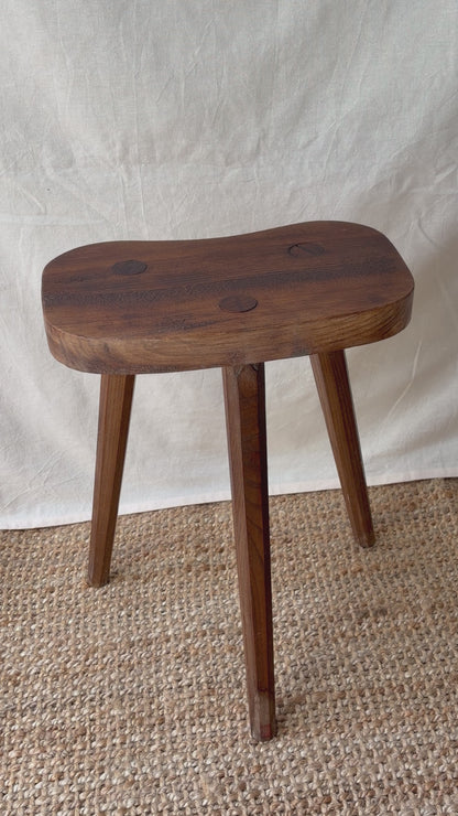 Vintage dark brown tripod stool