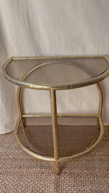 Vintage polished brass gilt side table with glass