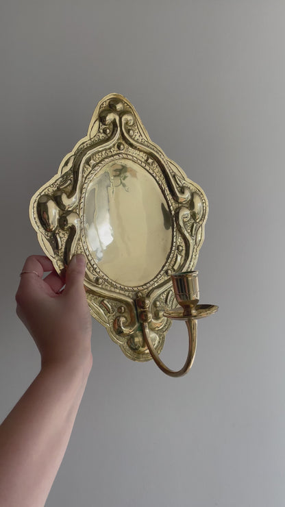 Pair of vintage brass candle wall sconces