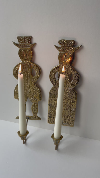Candle brass sconces - Folk art of Danish man and woman
