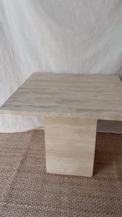 Vintage travertine stone beige side table