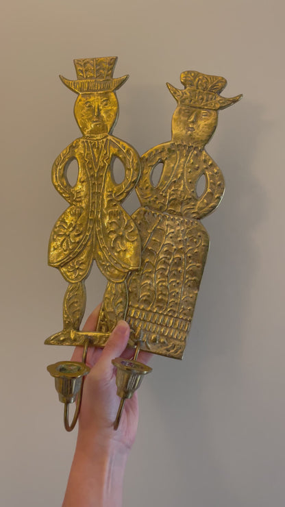 Candle brass sconces - Folk art of Danish man and woman