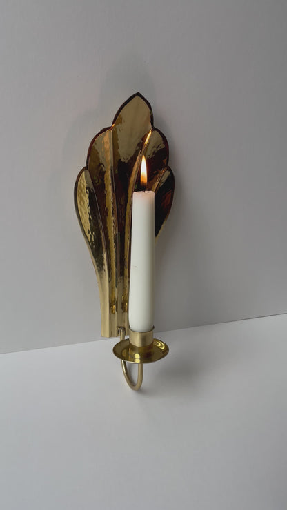 Brass hammered shell wall sconces